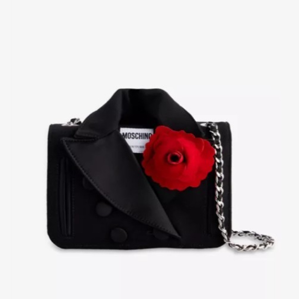 AW23 Moschino Couture Jeremy Scott Groom Suit Shaped Biker Jacket Flower Bag